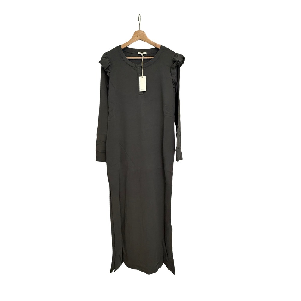 Z Supply Charcoal Gray Ruffle Maxi Dress Henley Sweatshirt Long Sleeve Sz M NWT